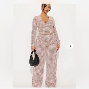 Women's Fashion Nova Pink Houndstooth Pants Set